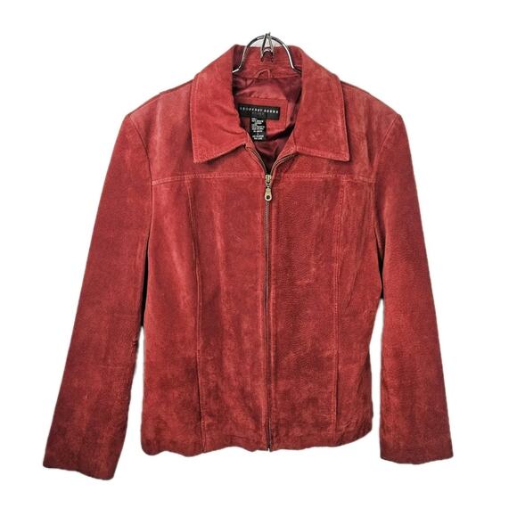 Vintage Geoffrey Beene Sport Blazer Red Suede Jacket Leather Coat Funky Academia - Picture 1 of 10
